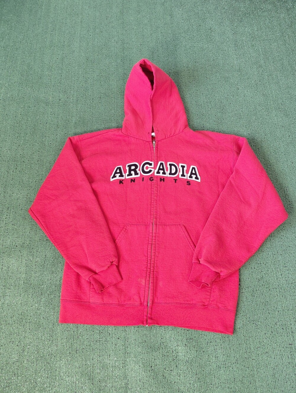 VINTAGE 2002 Champion Arcadia Knights University College Y2K Red Hoodie Sz Large
